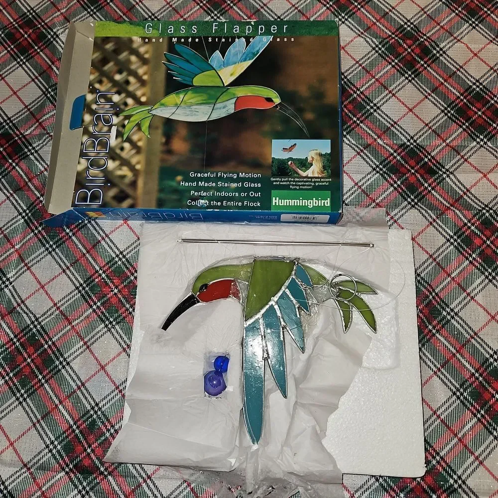 Hand Made Stained Glass Art Hummingbird Flapper Garden Decor